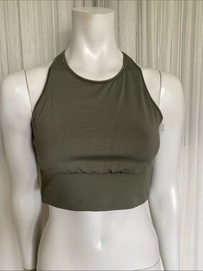 Lululemon High Neck Olive Green Cropped Racer Back Sports Bra Size 10